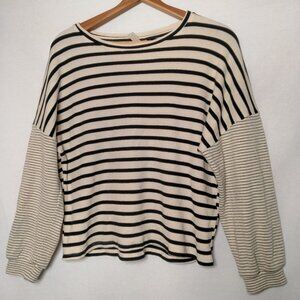 Hayden Los Angeles Thermal Shirt Women Small Cropped Off White Black Striped